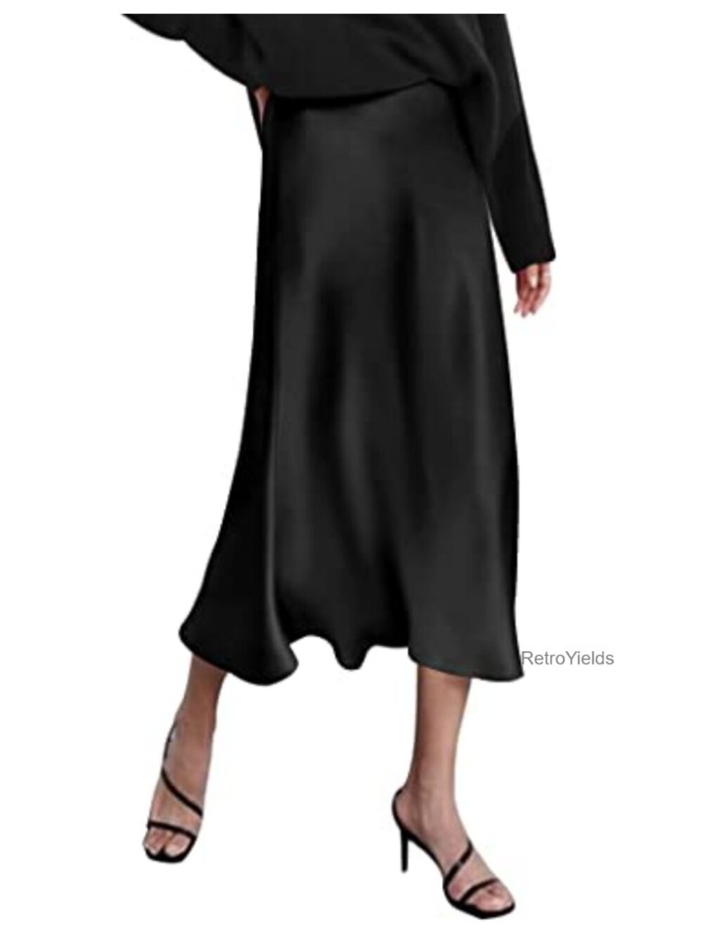 High Waist Satin Midi Skirt Elegant Flowy Long Skirt Polyester Spandex